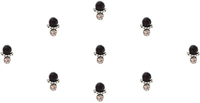 Comet Busters Fancy Round Black Stone Bindi With Silver Stone (BIN891) Forehead Black Bindis(Designer Bindi)