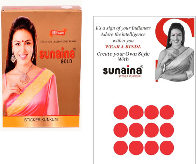 SUNAINA New Gold Sticker Kumkum Red Velvet R-25 Round Bindis for Women FOREHEAD Red Bindis(STICK ON)