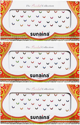 SUNAINA Traditional Chand (Half Moon) Multicolour Bindi With Golden Stone For Women FOREHEAD Multicolor Bindis(STICK ON)