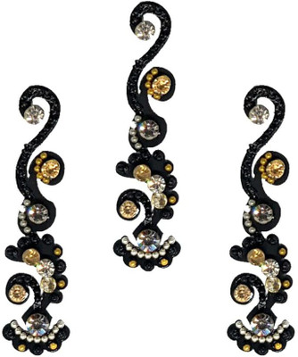 Comet Busters Traditional Black Long Bindi with Stones (BIN1767) Forehead Black Bindis(Indian Bindi)