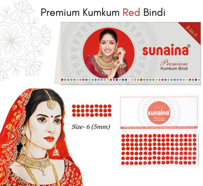SUNAINA Red Sticker Premium Kumkum Bindi 12 Cards Size-5 (7mm) FORHEAD Red Bindis(STICK ON)