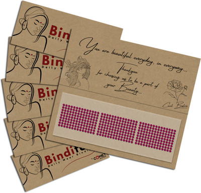 Comet Busters Bindiful Dailywear Hot Pink Velvet Round Bindis (2mm) (bf210) (Pack of 5) Forehead Pink Bindis(Bindi for Women)