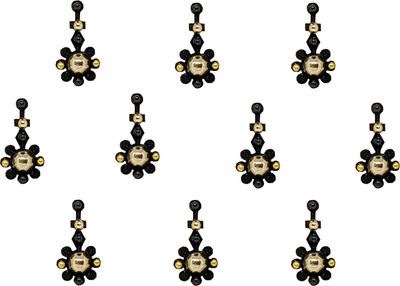 Comet Busters Handcrafted Black Bindis with Golden Stones (BV1921) Forehead Black Bindis(Black Bindi with Gold Stones)