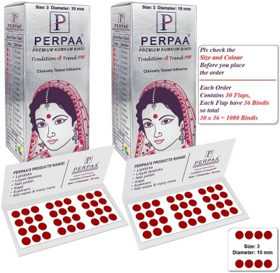 Perpaa Premium Velvet Sticker Kumkum Light Maroon Bindi Box of 15 Flaps Each Pack of 2 for Women,Ladies, Girls (Size 3 Diameter 10mm) Maroon Bindis(Sticker Bindi)