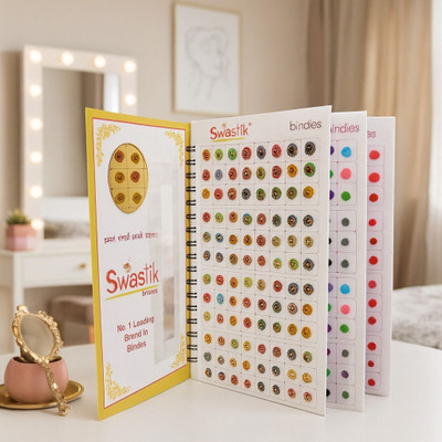 Swastik All in One Mini Round Forehead Sticker Kumkum Spiral Velvet Bindi Booklet Forehead Multicolor Bindis(Plain, Golden Zari, Stone)