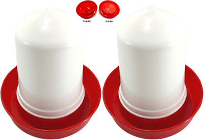 Greenrock Chick and Quail,small birds Food Feeder & Drinker Combo 500g Each (Pack Of 2) Common Bird Feeder(White, Red)
