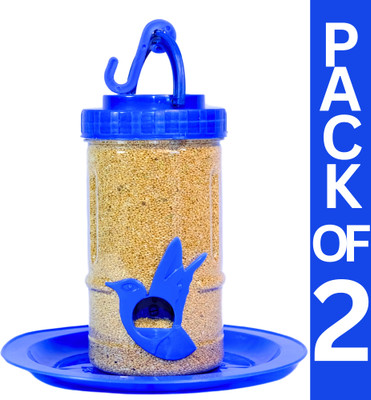 Skybeings Pack of 2 Balcony Outdoor Hanging Small Feeder | 0.5kg Food Capacity 2 Nozzles Tube Bird Feeder(Blue)