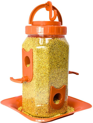 Skybeings Pack of 1 Hexagone Outdoor Hanging Feeder | 0.9kg Food Capacity | 4 Nozzle Tube Bird Feeder(Orange)