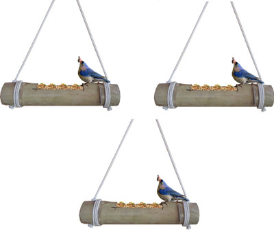 RARE OCEANS Bird Feeder for Birds Natural Bamboo Made (Pack of 3) (Green to Pale Yellow) Caged Bird Feeder(Multicolor)