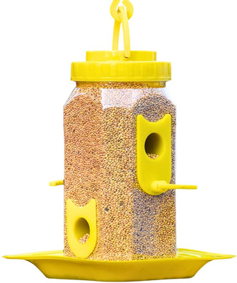 Skybeings Pack of 1 Hexagone Outdoor Hanging Feeder | 0.9kg Food Capacity | 4 Nozzle Tube Bird Feeder(Yellow, Clear)