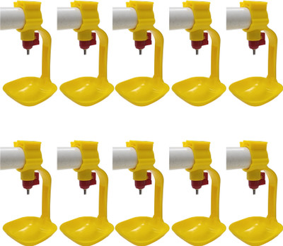 GKI POULTRY J type Nipple with square drip cup (Pack of 10) Common Bird Feeder(Yellow)