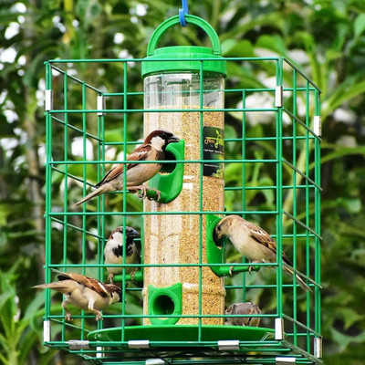 AMIJIVDAYA Pigeon Proof Bird Feeder Cage. Window Bird Feeder(Yellow)