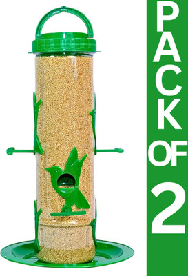 Skybeings Pack of 2 Balcony Outdoor Hanging Large Feeder | 0.9kg Food Capacity | 6 Nozzles Tube Bird Feeder(Green)
