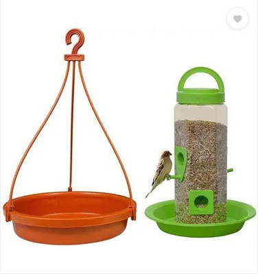 Zashvi Bird Food Feeder Tower and Bird Water Feeder Combo Set for Sparrow. Window Bird Feeder Bird Feeder(Green, Orange)