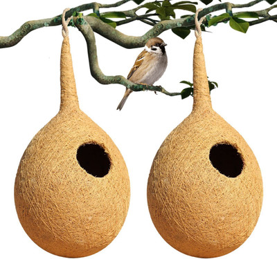 BIRDSHALA Organic Round Large BIRD NEST SET OF 2 purely made by bird building technique Bird House(Hanging)