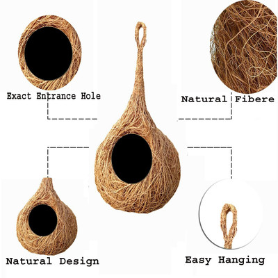 LIVEONCE safest round organic bird nest pack of 8 with hooks 8 Bird House(Hanging)