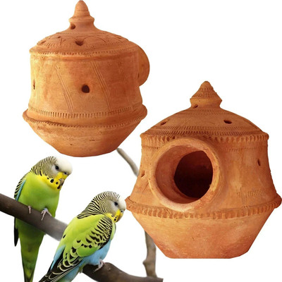 KraftsKala Natural Mud Bird Nest Breeding Box for Sparrows, Budgies, Finches, Love Birds Bird House(Hanging)