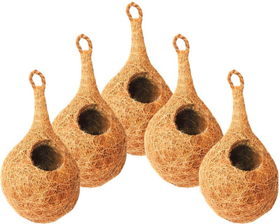 ZENRISE 5 pack coir nest handmade Bird House(Hanging, Tree Mounting)