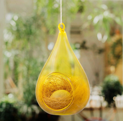 BIRDSHALA Hanging Transparent Glass Bird House with Coir Nest for Balcony, Garden Bird House(Hanging)