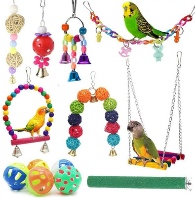 Qpets 9 in 1 Birds Toys Set Parrot Toy Chew Toy with Hammock Bird Play Stand
