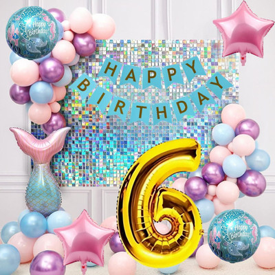 DECOR SPARKS 54Pcs 6Year Mermaid Tail Birthday Decoration Kit with Balloons, Banner