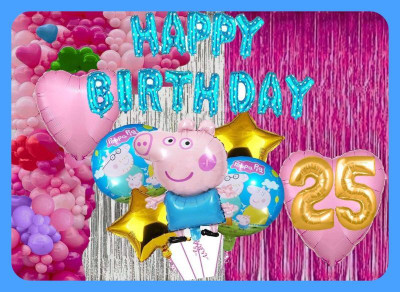 Magic Window Z_xPeppa Pig 40 pc Birthday Decoration Kit Blue Pink & Foil Balloon No. 25 Girls(Set of 40)