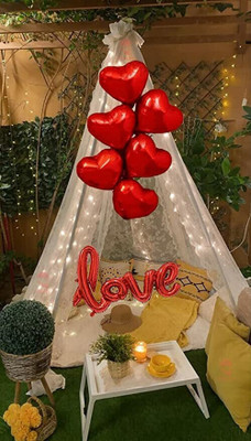 Events Framer EvFr Valentine Day Decoration with White Net Curtain and Led Light(Set of 69)