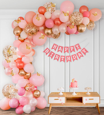 specialyou.in Rose Gold butterfly theme birthday party decorations Combo Kit with 3D(Set of 74)