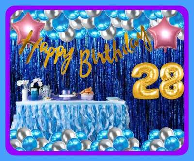 Magic Window Z_xNewest_Blue Theme GB 70 pc Birthday Combo Kit & Gold No.28 Balloon