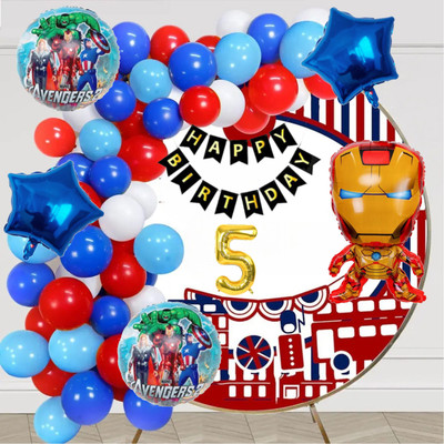 Aoes Iron-Man 5th Birthday Decoration Kit Superhero Theme Balloons & Banner Combo(Set of 59)