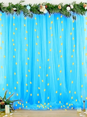 musbu 6 Pc Tent Romantic Decoration Set blue Back Drop Curtains Led Light With Ribbon(Set of 6)