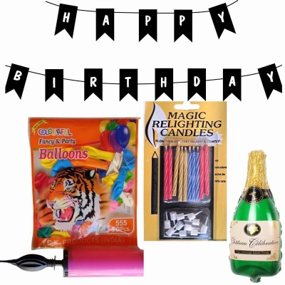 GIFTKING Magic Candle_Balloon_Pump_HBD Banner_Bottle(Set of 5)