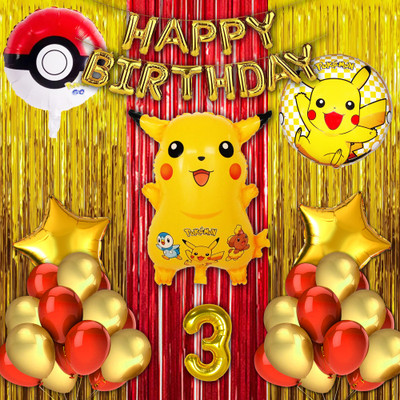 Crazykart 3rd Third Three Happy Birthday Combo For Party Decoration Item Pikachu Pokemon(Set of 40)
