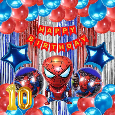 groovy dudz 10th Spiderman Theme Birthday Decoration Items Kit for Boys(Set of 52)