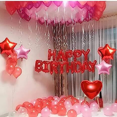 groovy dudz Happy Birthday Decorations Items Combo Set 107pcs with Red Birthday