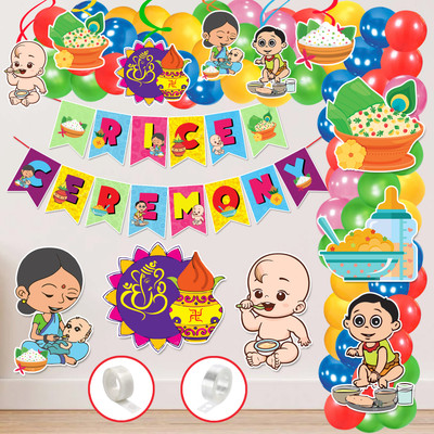 ZYOZI Annaprashan Swirls Hanging with Rice Ceremony Banner, Balloon & Cardstock Cutout(Set of 65)
