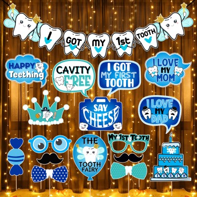 ZYOZI I Got My First Tooth Decoration - Banner,Photo Booth & Rice Light (Pack Of 18)(Set of 18)