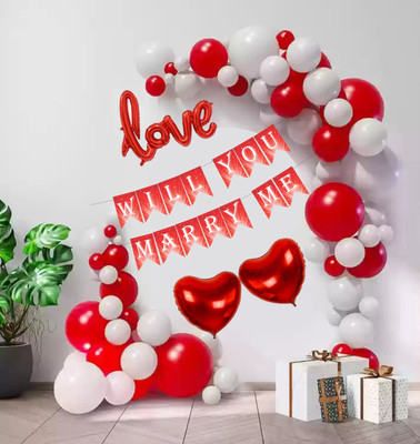 Naveen Will You Marry Me Balloon Decoration Set, Red and White(Set of 44)