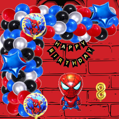 Aoes Spider-Man Theme 8th Birthday Decoration Kit Happy Birthday Banner & Balloons(Set of 59)