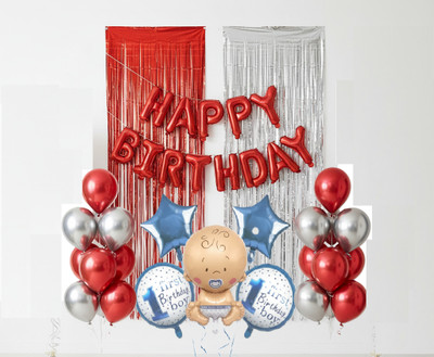 shanviadorn Cute 1st Birthday Boy Celebration Decoration Items Kit - For Kids(Set of 39)