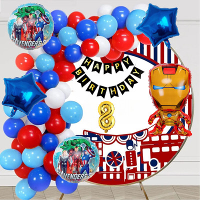 Aoes Iron-Man 8th Birthday Decoration Kit Superhero Theme Balloons & Banner Combo(Set of 59)