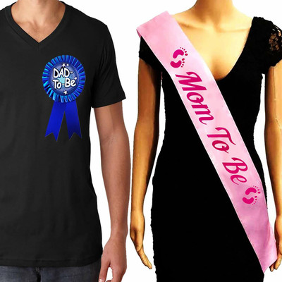 Party Propz Baby Shower Decoration Items Set- Dad To Be Badge & Mom To Be Sash(Set of 2)