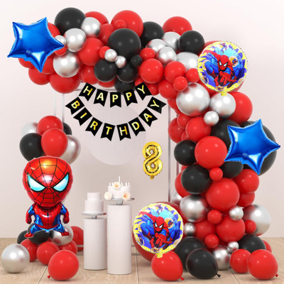 Aoes Spider-Man 8th Birthday Balloon Decoration Red Black Silver Balloon Garland Kit(Set of 59)