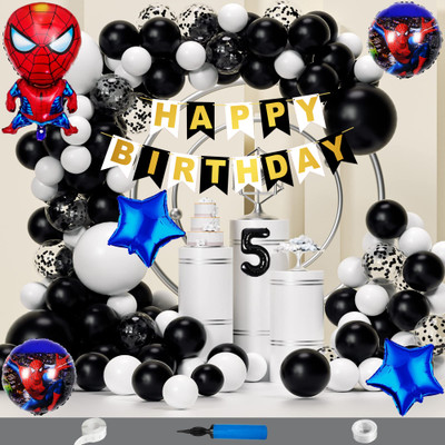 Crazykart Spiderman Theme Fifth 5th Birthday Decoration Kit For Boys Party Balloon Items(Set of 65)