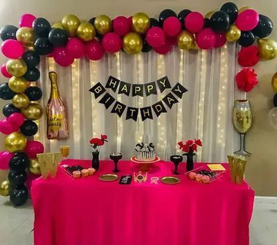 Kaliram & Sons Burgundy Gold Birthday Decoration with Net Curtain & LED Light – 71 Pcs(Set of 71)