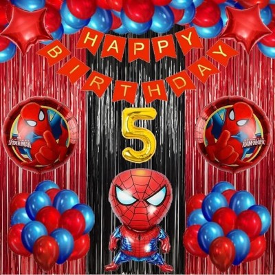 Urban Classic SpiderMan theme of 5th Happy Birthday Decoration kit for Boys and Girls(Set of 60)