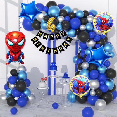Aoes Spider-Man 4th Birthday Balloon Decoration Blue Black Silver Balloon Garland Kit(Set of 59)