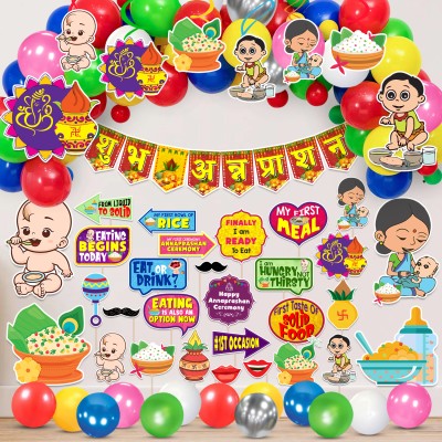 ZYOZI Annaprashan Swirls with Cardstock Cutout, Banner Balloon,Photo Booth Props(Set of 65)