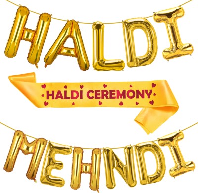 ZYOZI Haldi and Mehndi Decoration Set Foil Balloon With Haldi Ceremony Sash Decoration(Set of 3)