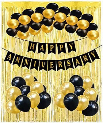 SKYWINS Husband Wife Wedding Anniversary Theme Rubber, Paper Banner & Metallic Balloon(Set of 34)